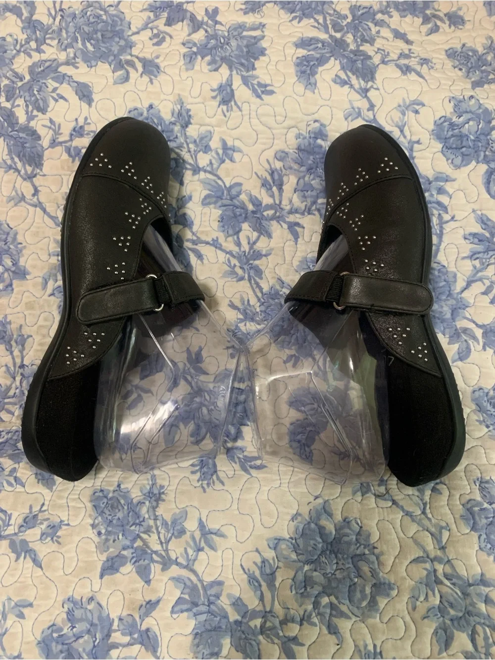 Vionic Black Mary Jane Flats with Stud Embellishments